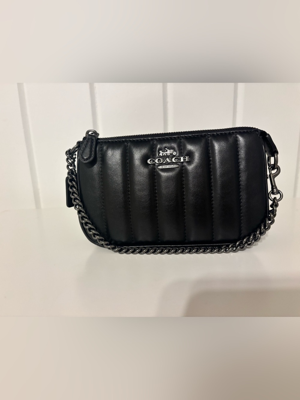 Coach Black Quilted Leather Chain Wristlet